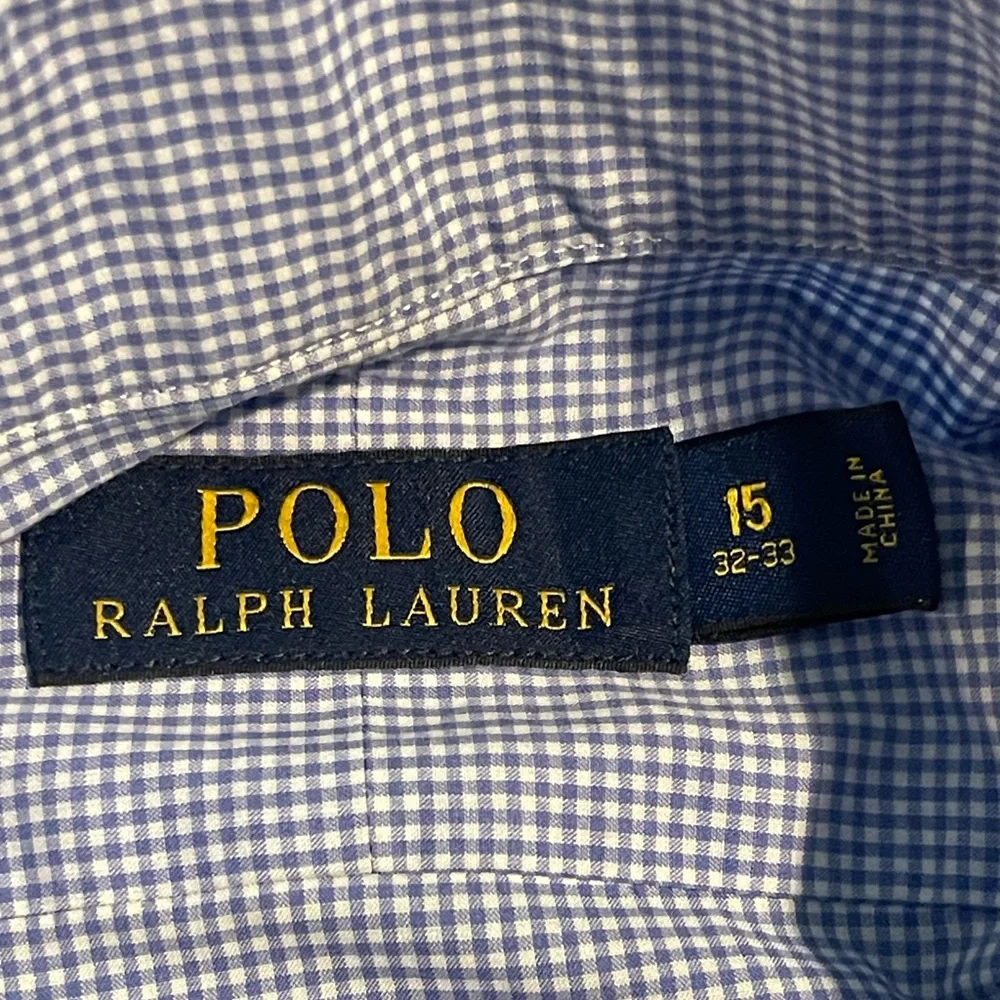 Polo Ralph Lauren button up shirt mens size 15 32-33 white/blue pre-owned‎ cond.
